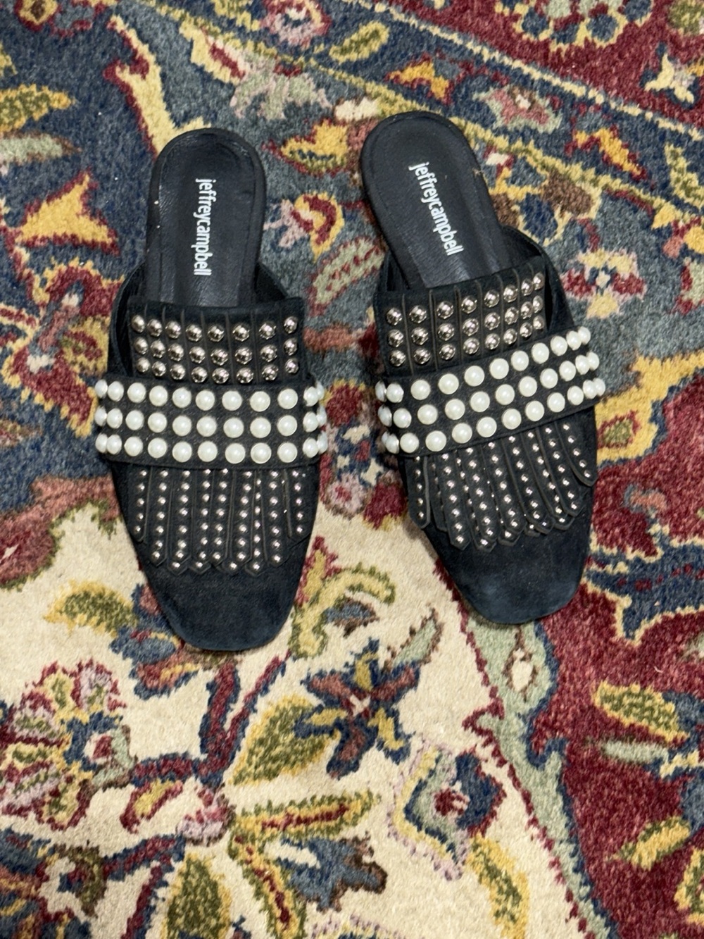 Jeffrey Campbell Black Pearl & Stud Embellished Slide Mules Size 8.5